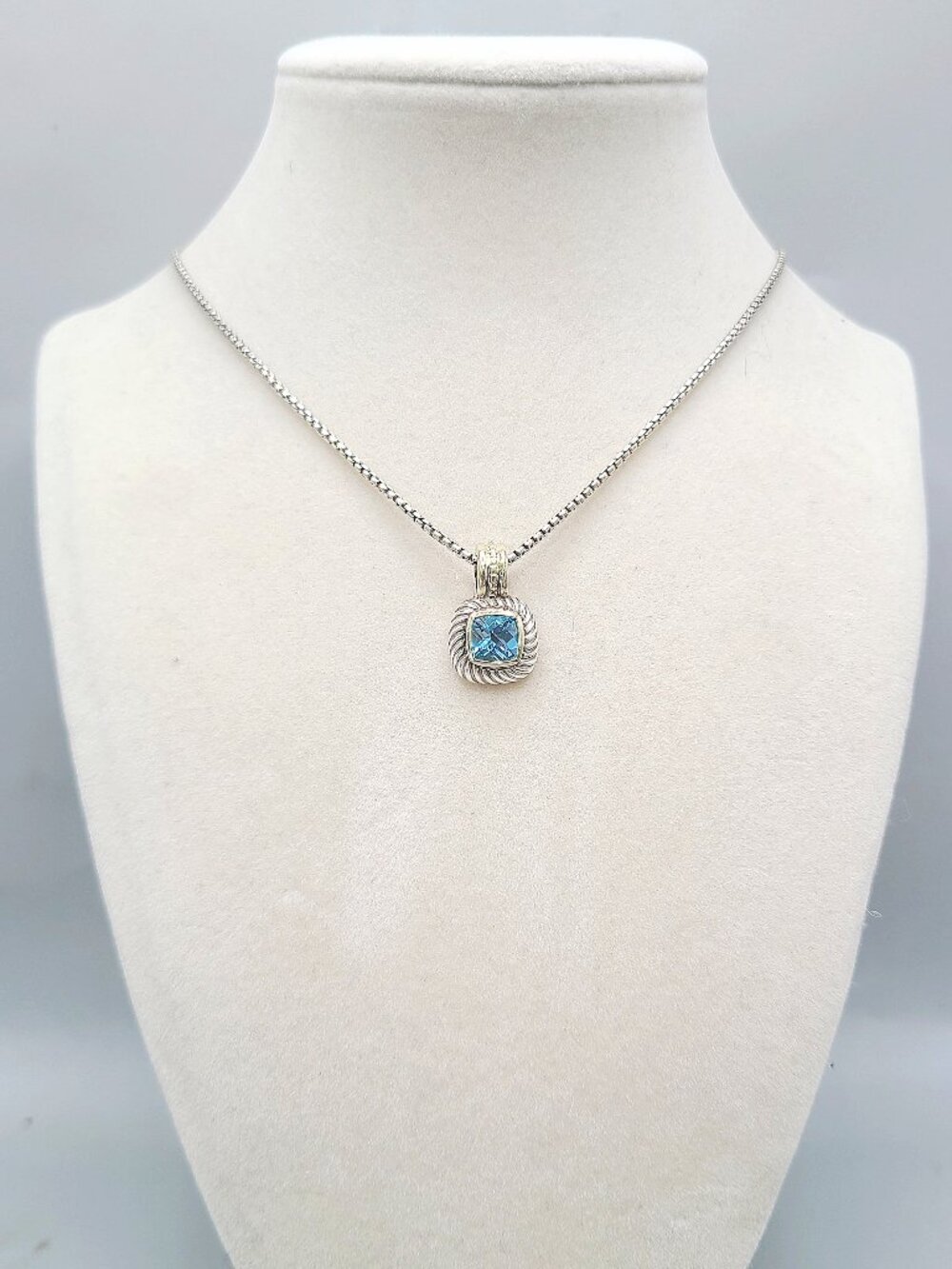 David Yurman Albion Blue Topaz Pendant Enhancer Necklace - 20" - RARE
